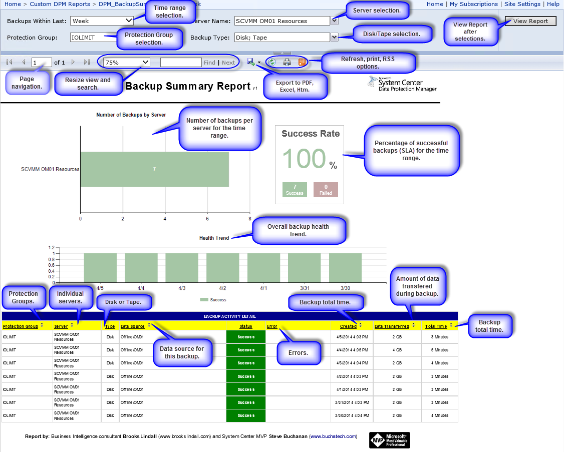 DPM Backup Summary Report Preview